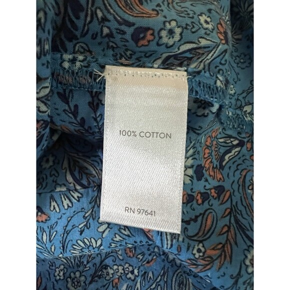 J Jill Top Womens 3X Blue Cotton Paisley Boho Tiered Cap Sleeve Keyhole Back - Picture 6 of 9